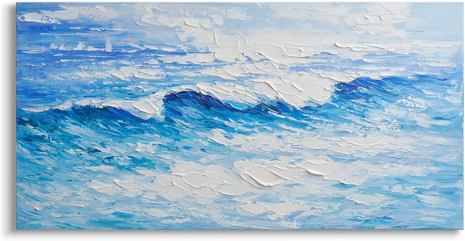 Modern Large Abstract Ocean Painting 3D Textured Wall Art for Dining Room