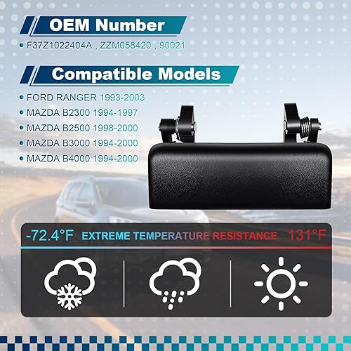 Miniatura 2 de Reemplazo de manija de puerta exterior para Ford Ranger 1993-2003, Mazda B2300 B2500 B3000 B4000, 90021, F37Z1022404A, ZZM058420, negro (lado
