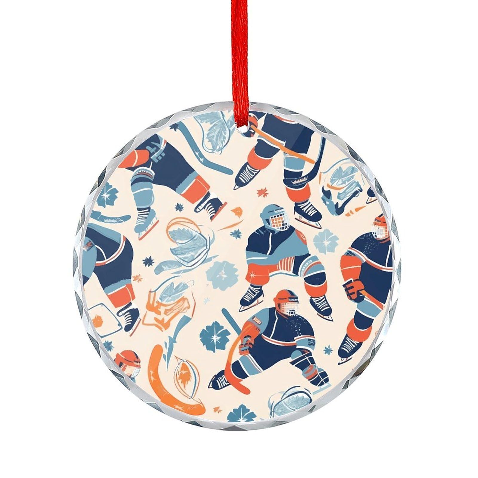 Btcowzrv Style Ice Hockey Player Pattern Round Ornament Hanging Pendant Decor
