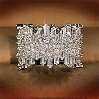 925 Sterling Silver CZ Diamond Multi-Row Cocktail Ring for Women - 18K Gold Plated Shiny Eternity Promise Ring Size 7