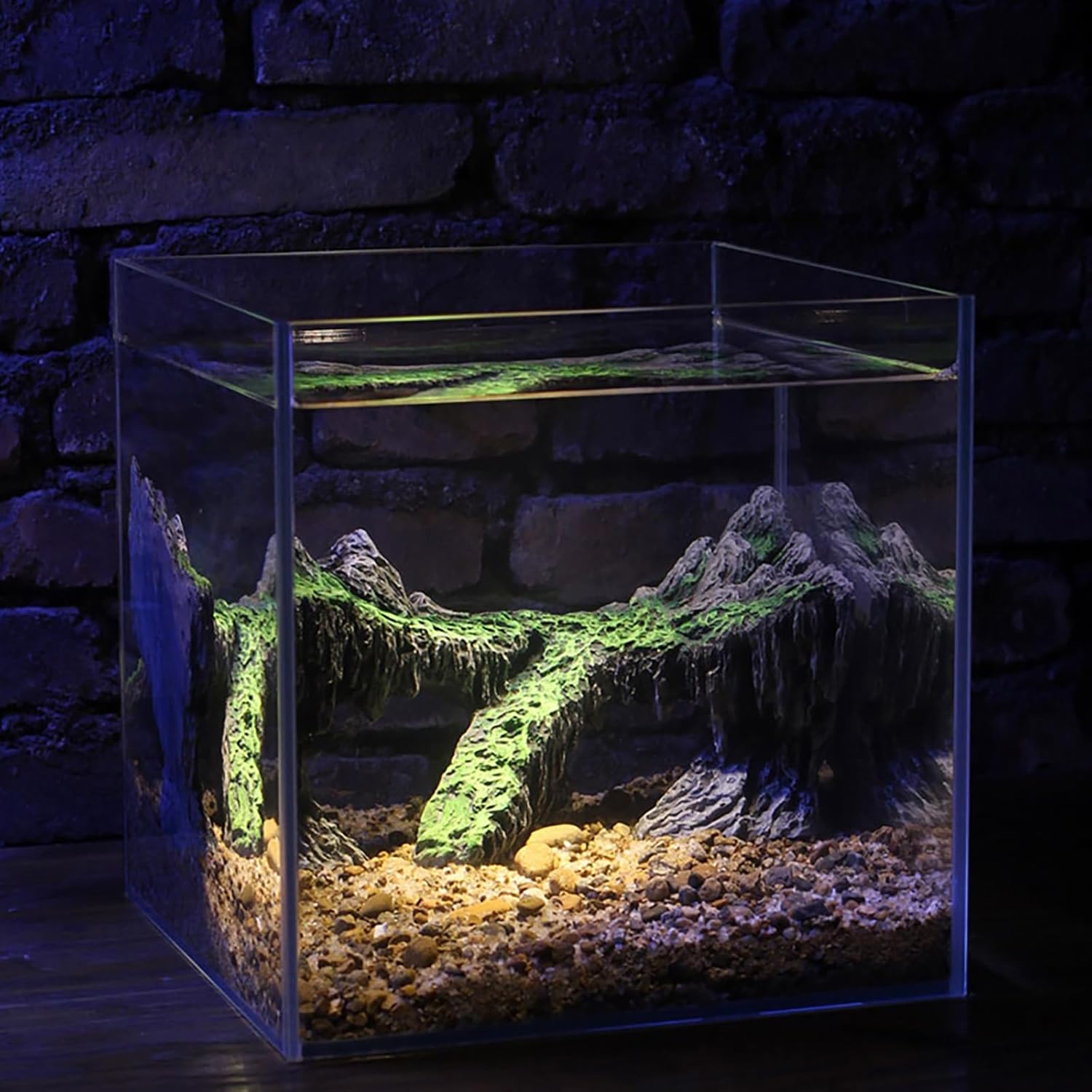 Artificial Mountain Hill View Stone with Cave Simulation Mountain Water Grass Decorative Ornaments for Fish Hideaway,A02