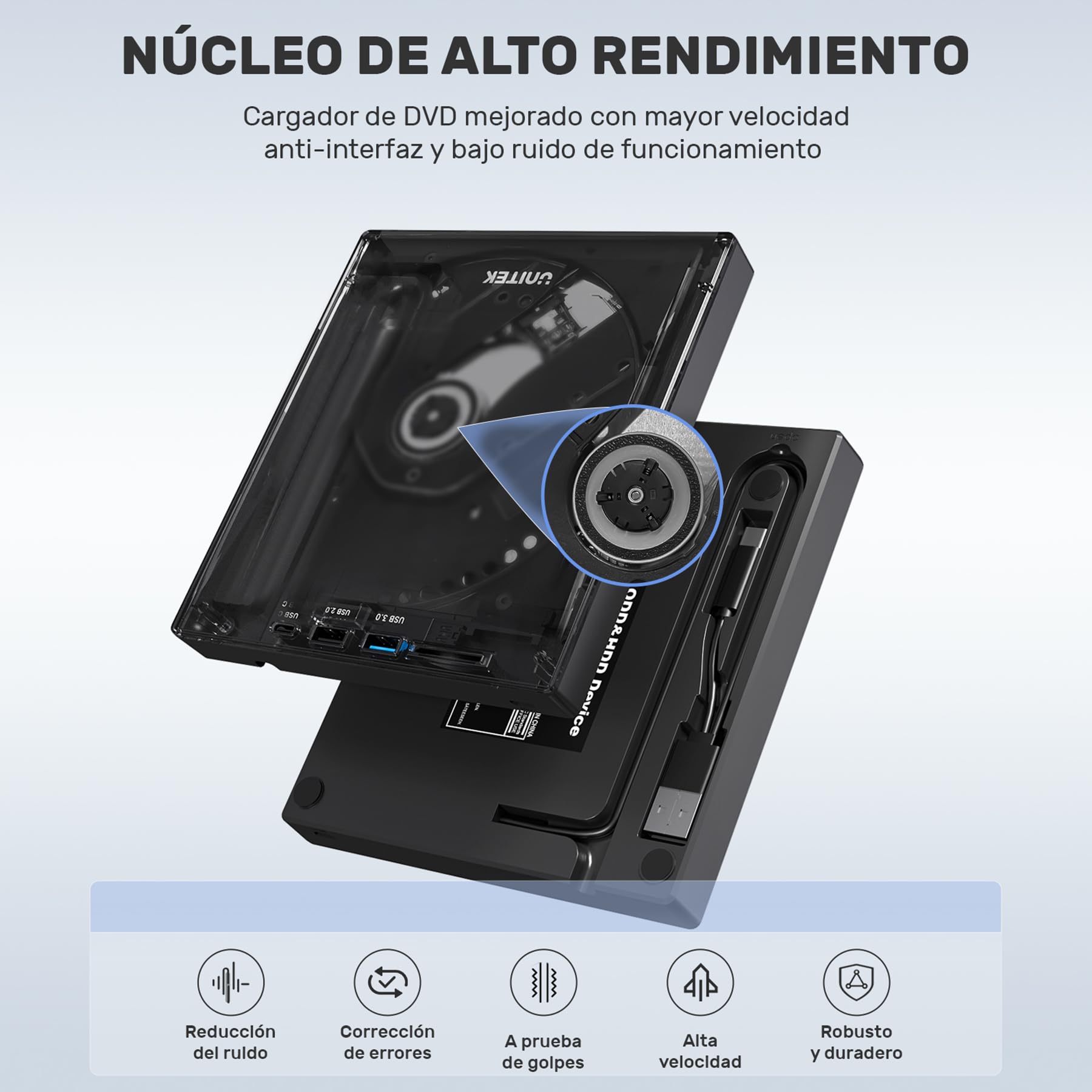 Unitek Unidad externa de CD y DVD,USB C portátil CD/DVD +/-RW,reproductor de DVD con lector de tarjetas SD,USB 3.0, USB C,grabadora de CD ROM compatible con laptop,PC,Windows,Linux,OS, Surface (Negro)
