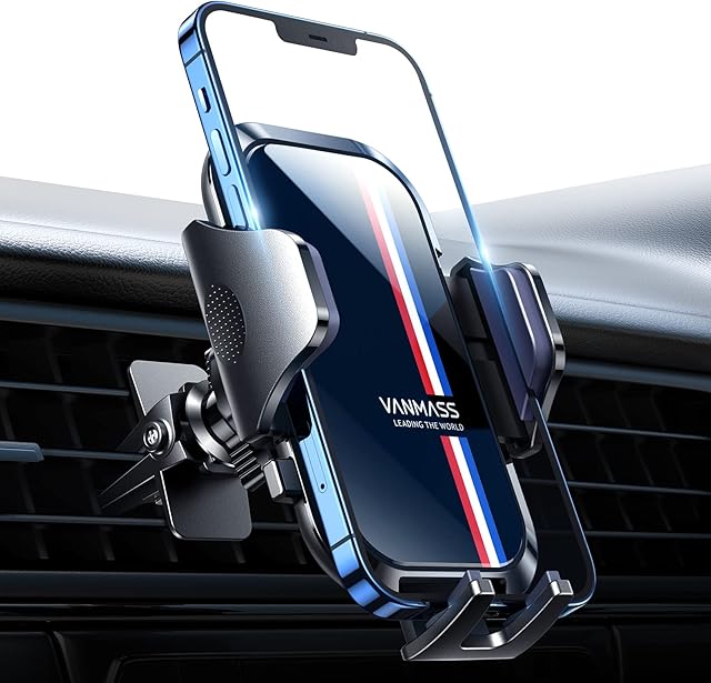 VANMASS [2023 Rock Solid] Car Phone Holder Air Vent Mount [Shockproof Steel Hook] Handsfree Mobile Phone Holder Cradle Universal for iPhone 14 13 12 Pro Max Samsung Xiaomi Pixel [fit 99% Car], Clips