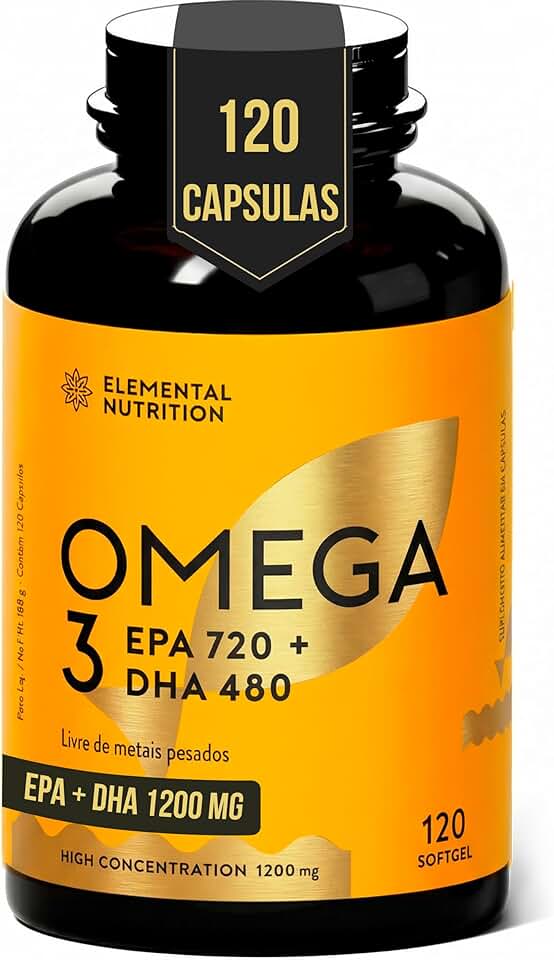 Ômega 3 Alta Concentração, Elemental Nutrition, Com EPA 720mg e DHA 480mg - 120 Softgels