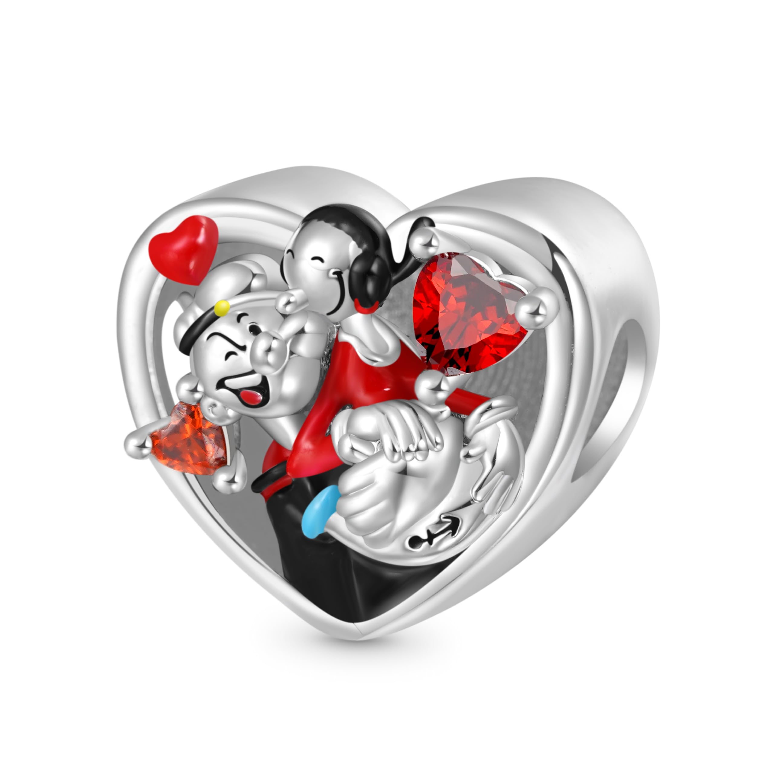 GNOCE Charm Bead Popeye Día de San Valentín Abrazo Corazón Charm Cuentas de Plata de Ley 925 Charms para Mujeres y niñas Joyería Regalo para fanáticos