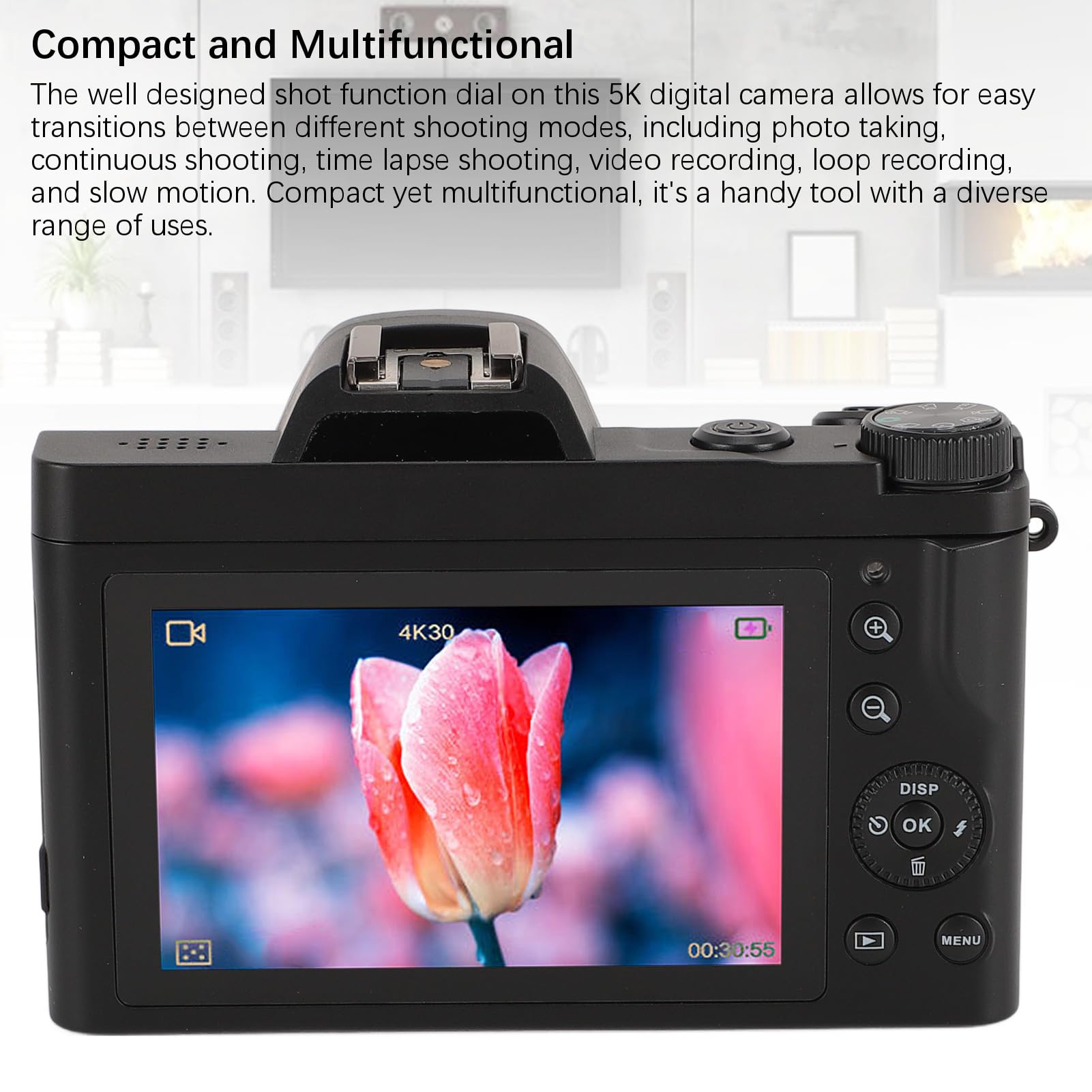 Kompaktowy Aparat Fotograficzny, Cyfrowy Aparat Fotograficzny 5K 48 MP z 16-krotnym Zoomem Cyfrowym i Ekranem 3,5 Cala, Autofokusem, wiernością bezprzewodową, Filtrem UV, do