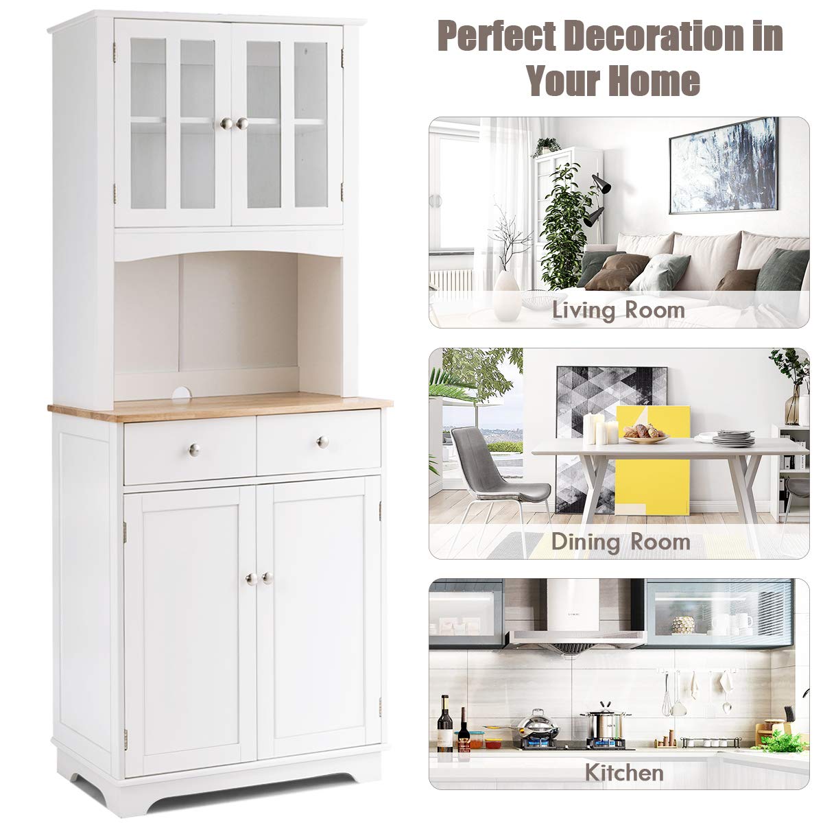 Buy Giantex Buffet Sideboard, Wood Server with Hutch, Kitchen Pantry