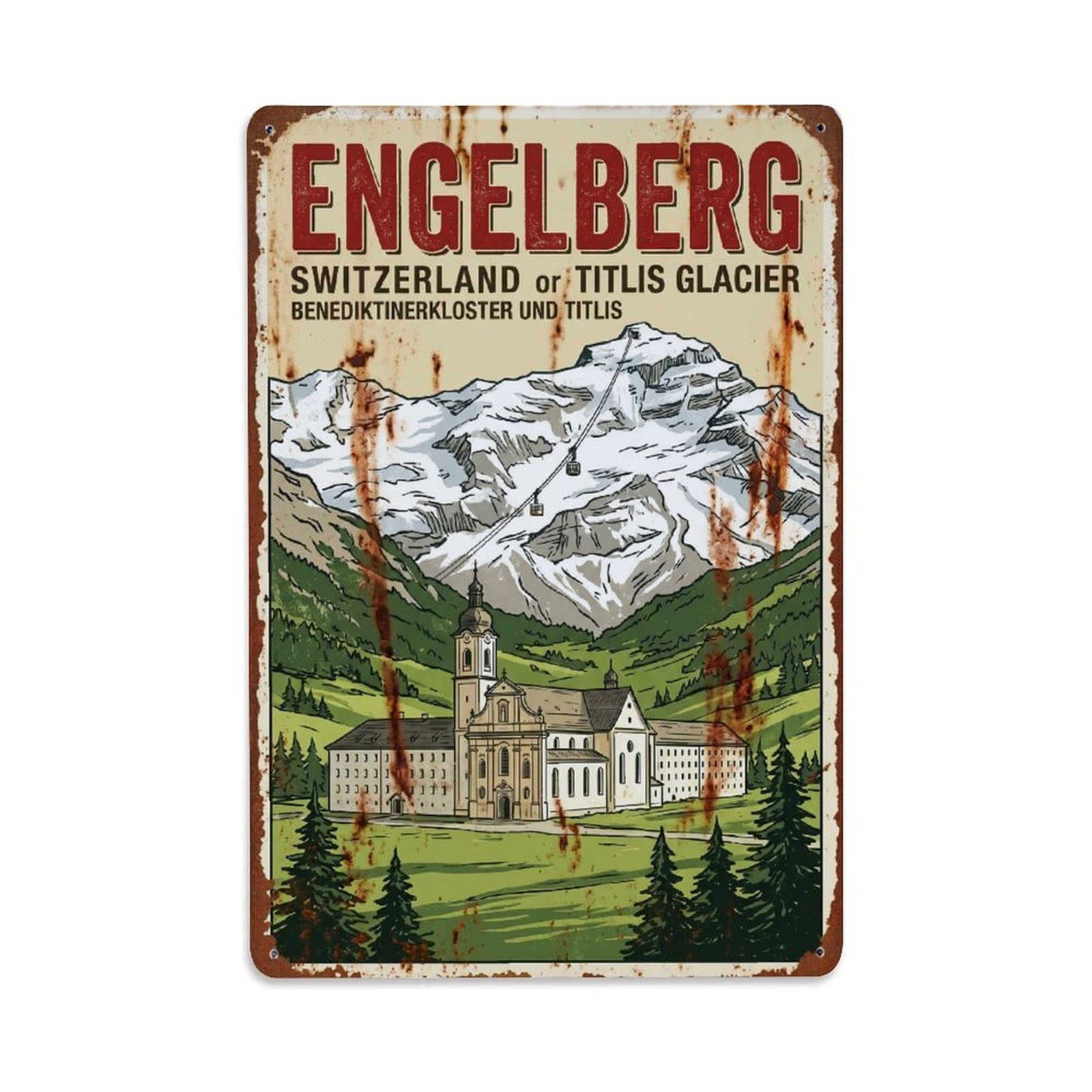 Vintage Travel Engelberg Switzerland Metal Tin Sign
