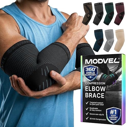 Modvel Paquete de 2 coderas – Coderas de compresión para codo de golfista para aliviar el dolor en las articulaciones, recuperación, apoyos de
