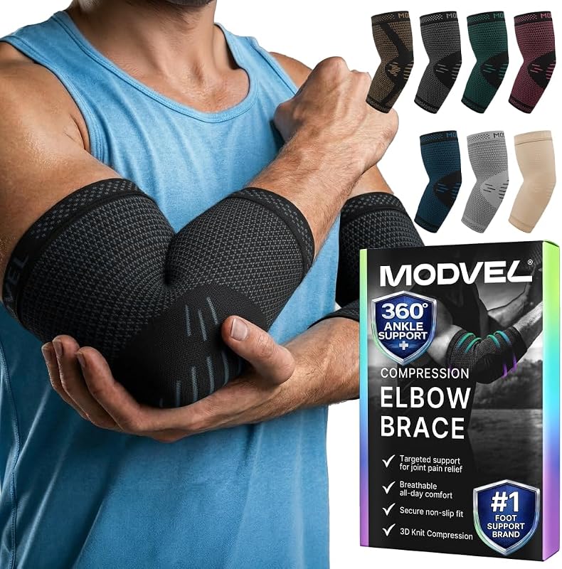 Modvel 2 Pack Elbow Brace for Tendonitis and Tennis Elbow Brace for Women and Men, Elbow Compression Sleeve for Pain Relief and Recovery – Elbow Sleeves Weightlifting Men, Sports & Workout, Arm Brace