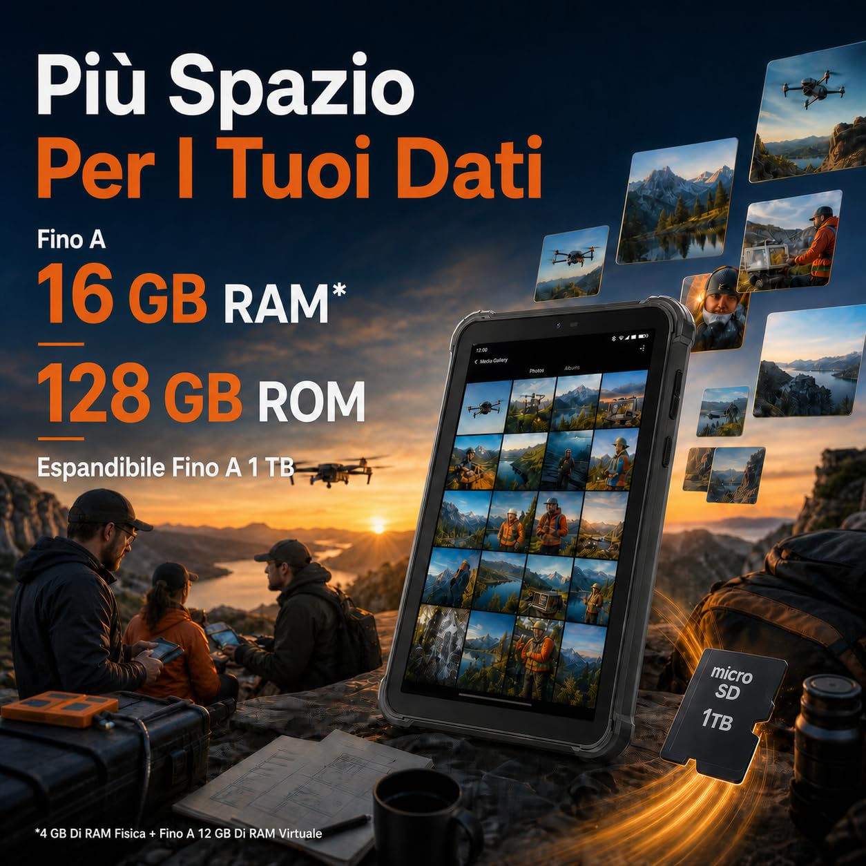 OUKITEL RT3 PLUS Rugged Tablet 11000mAh, 8" HD, Octa-Core MTK G81, Android 15 Tablet PC, 16GB RAM+128GB ROM/1TB, 16MP+8MP, IP68/Dual SIM 4G/NFC/Face ID/GPS Blu