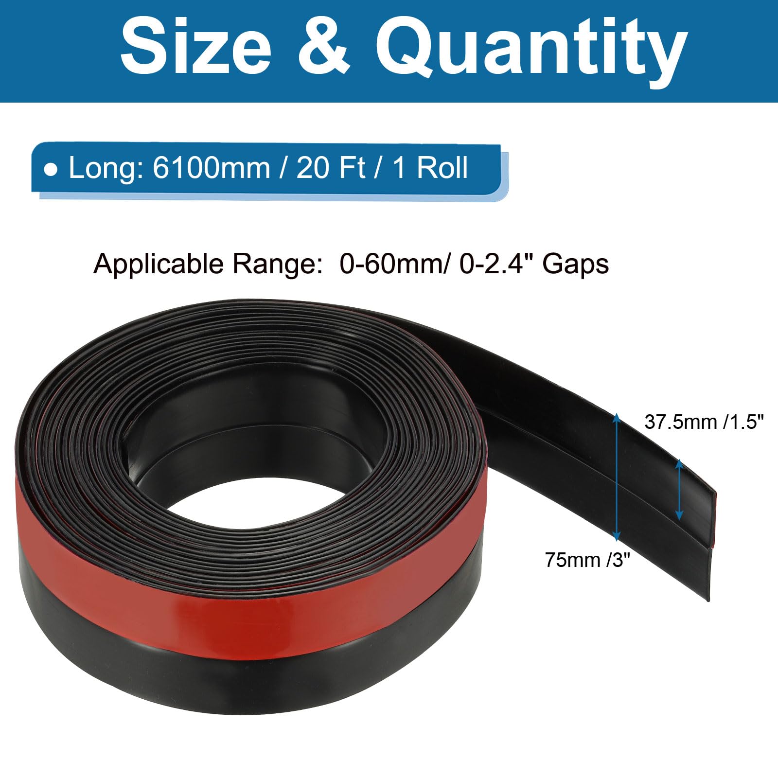 PATIKIL Silicone Weather Stripping, 20 ft x 3" Width, Black/Red, Windproof, Dustproof, Soundproof, Anti-collision, for Doors Windows - Image 2