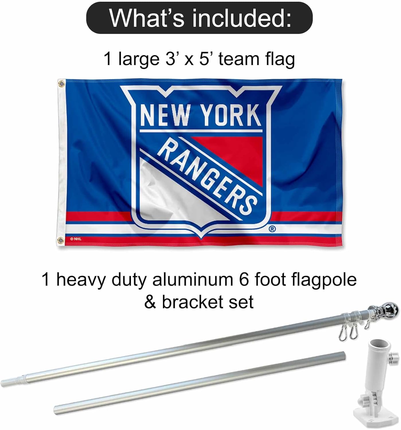 New York Rangers Flag Pole and Bracket Set - Image 2