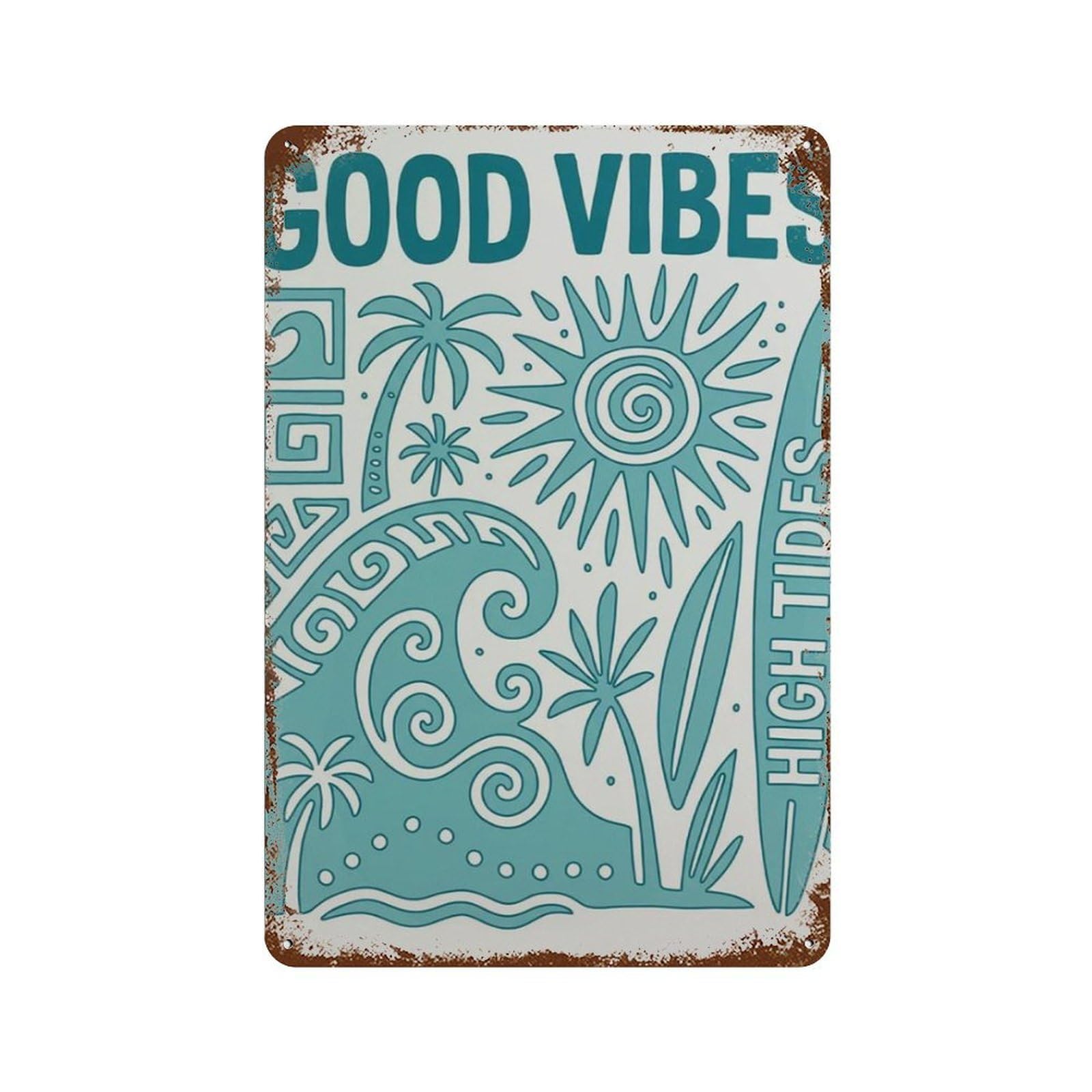 xiaoxiaoshen Good Vibes Surf Retro Beach Typography Coastal Summer Wall Decor Art Metal Tin Poster Modern Home Decor Art Home Bar Shop Decorations Vintage Sign 30x20cm