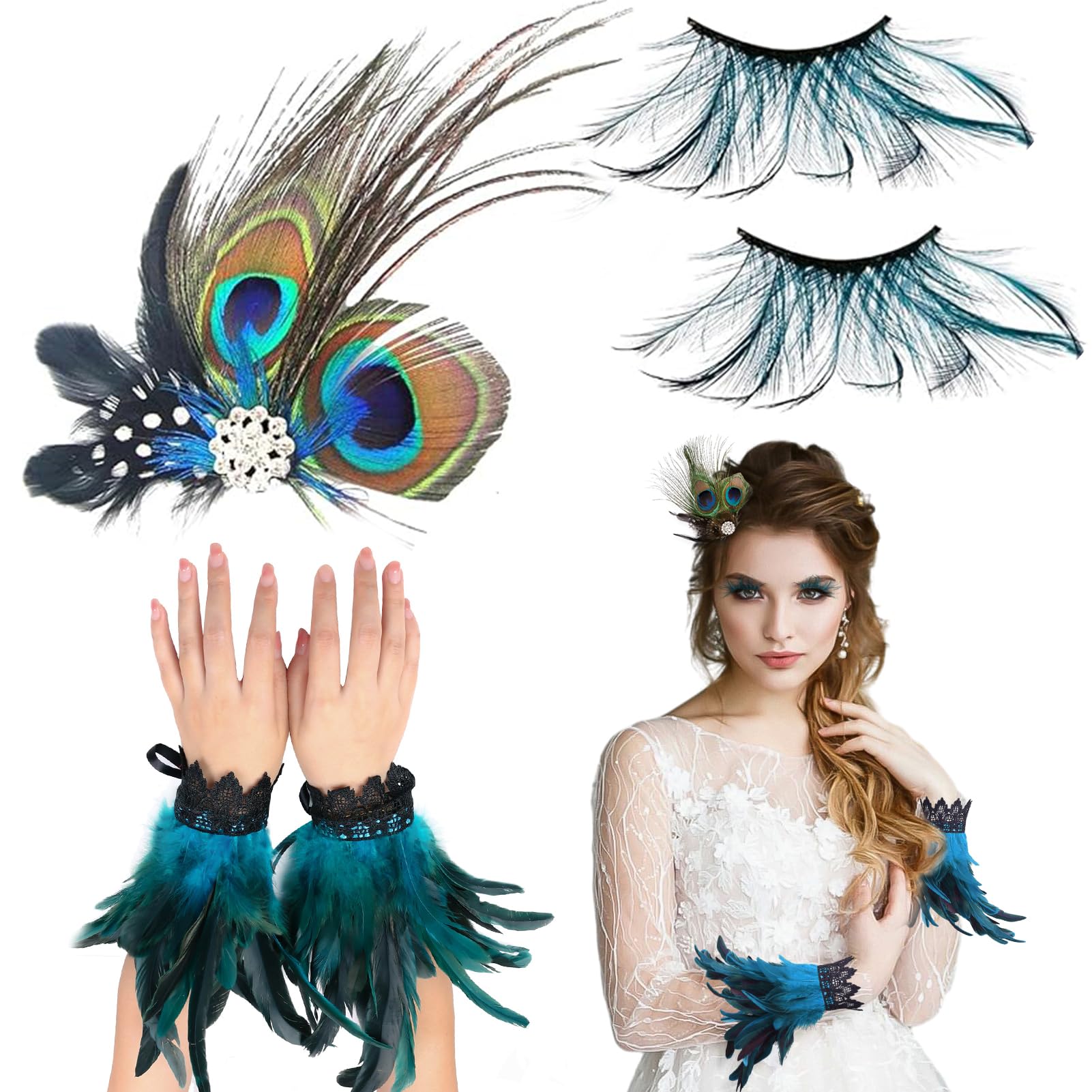 Feder Manschetten Armband Blau – Gothic-Accessoire Für Halloween, Karneval & Cosplay