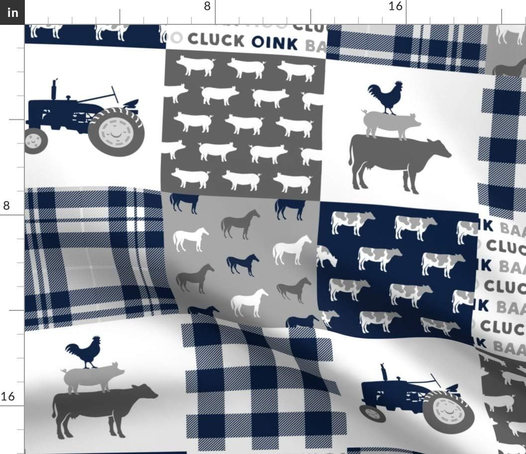 Spoonflower Fabric - Farm Patchwork Blue Buffalo Plaid Tractor Country Rustic Quilt Topper Printed on Petal Signature Cotton Fabric by The Yard - Sewing Quilting Apparel Crafts Decor