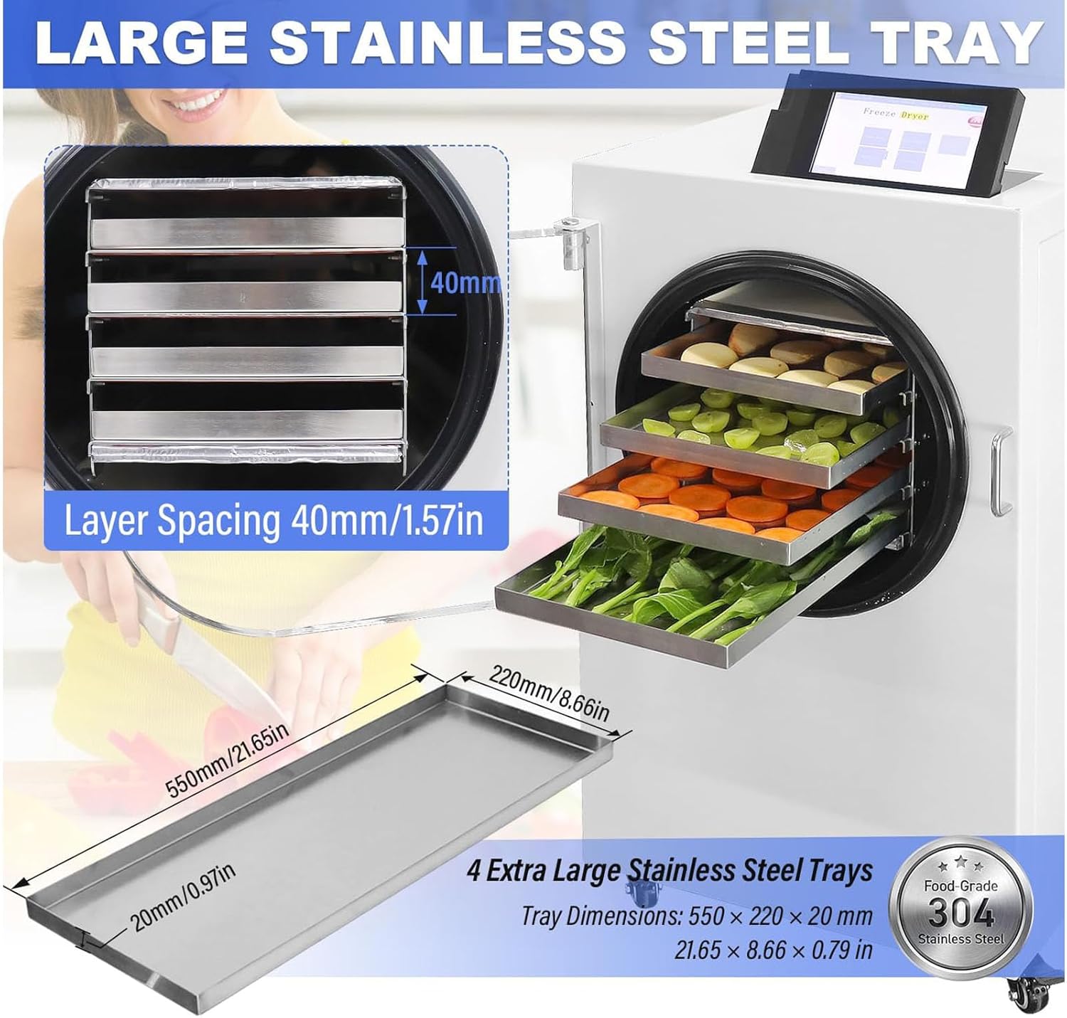 Vacuum freeze dryer, food dehydrator, with long-lasting timer and precise temperature control module, suitable for freeze-drying high-protein meat, fruit chips and wet pet food.