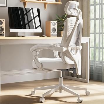 Ergonomic High Back Office Chair with Wide Thick Seat Cushion,Adjustable Lumbar Support and Backrest White w/Footrest