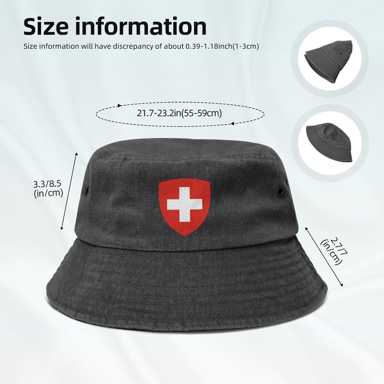Switzerland Coat of Arms Bucket Hat Switzerland National Emblem Cowboy Denim Fisherman Hat Swiss Sun Cap - Image 5