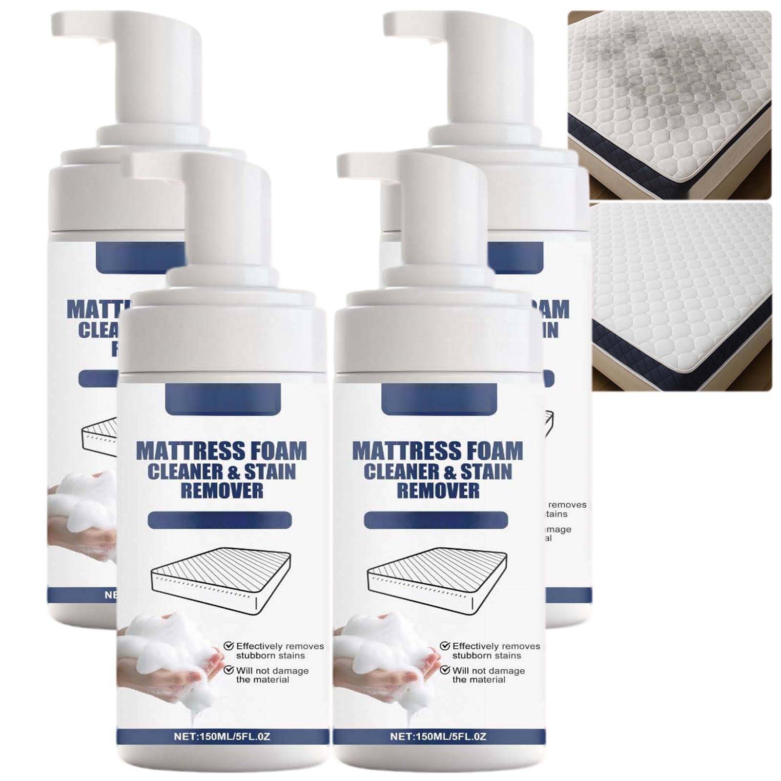 Matratzenreiniger & Fleckenentferner, Multi Surface Matratzenschaumreiniger für Bett, Couch, Teppich, Polsterung & Autoinnenraum, No-Scrub für Protein- & Gelbflecken, Trockenreinigungsmittel (4PCS)
