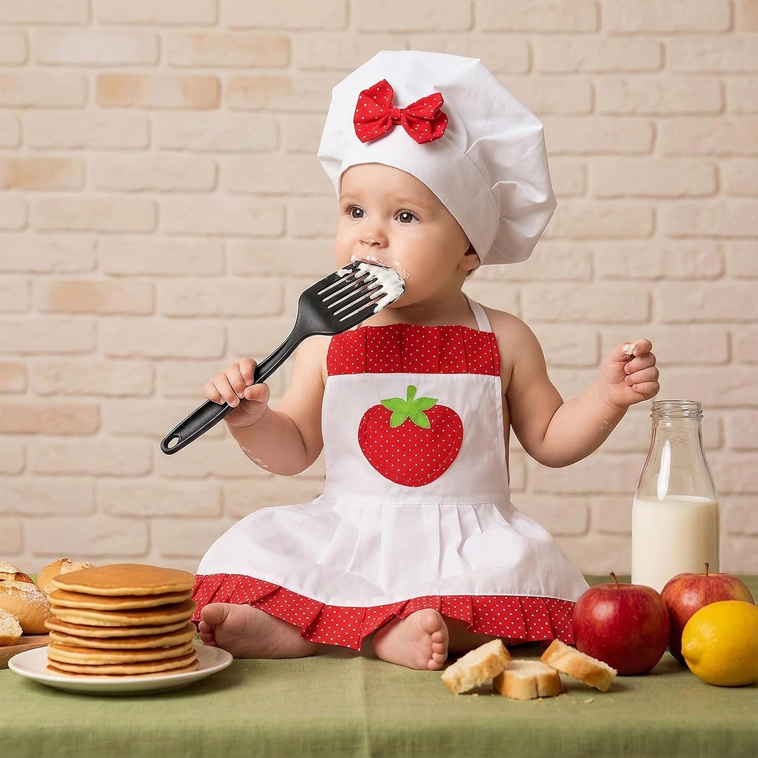 2 Pack Baby Photography Props, Baby Chef Hat and Apron, Baby Chef Outfit, Newborn Photography Outfits, 6-24 Months