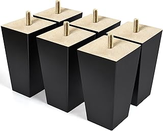 AORYVIC Furniture Legs, 5 inch Wood Couch Legs, 6Pack Sofa Replacement Legs, Black Legs for Sectional, Dresser, Recliner, Nightstand, Ottoman, End-Table, DIY Furniture Feet, Rubber Wood Legs