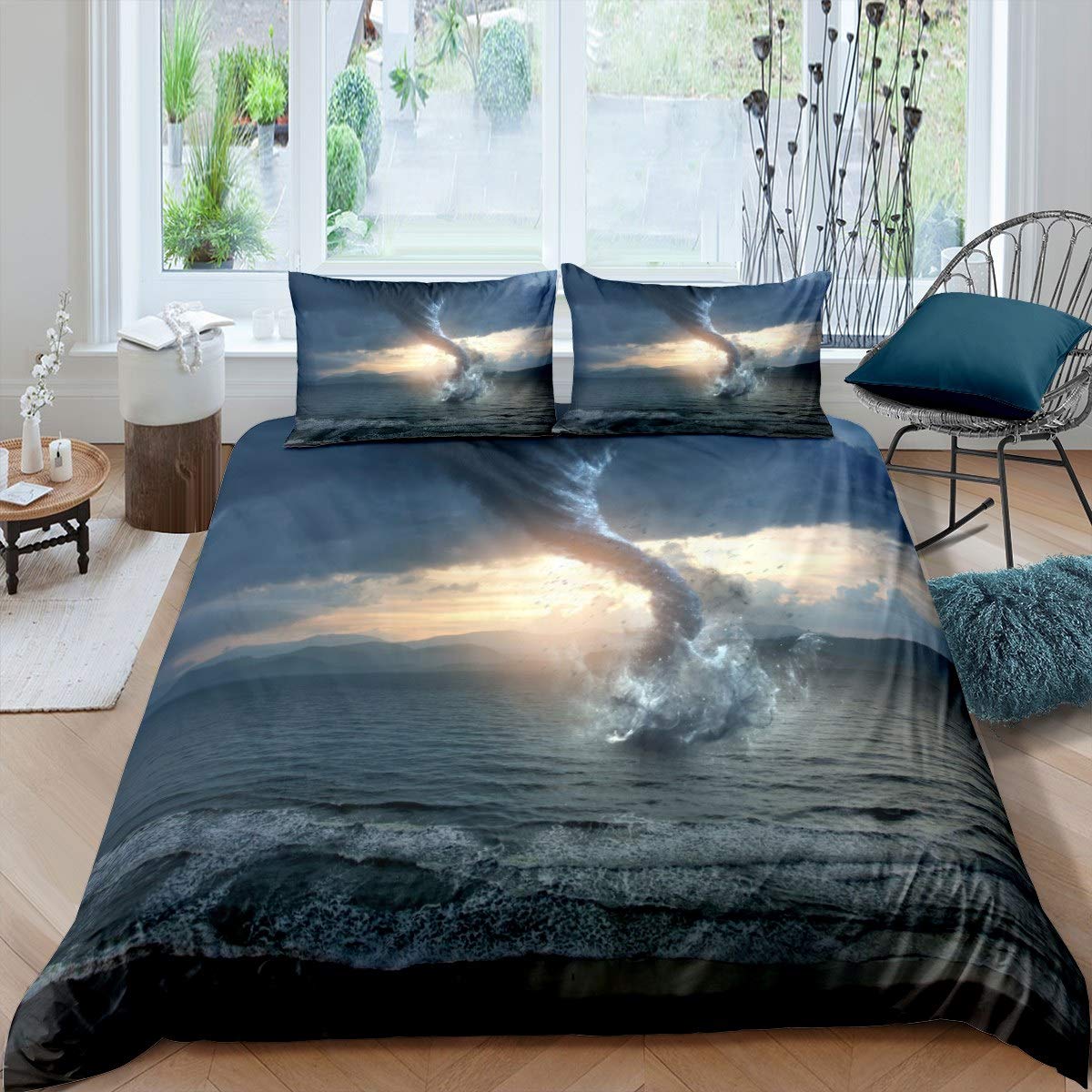 Housse de couette enfant ultra douce bleu marine motif ocean