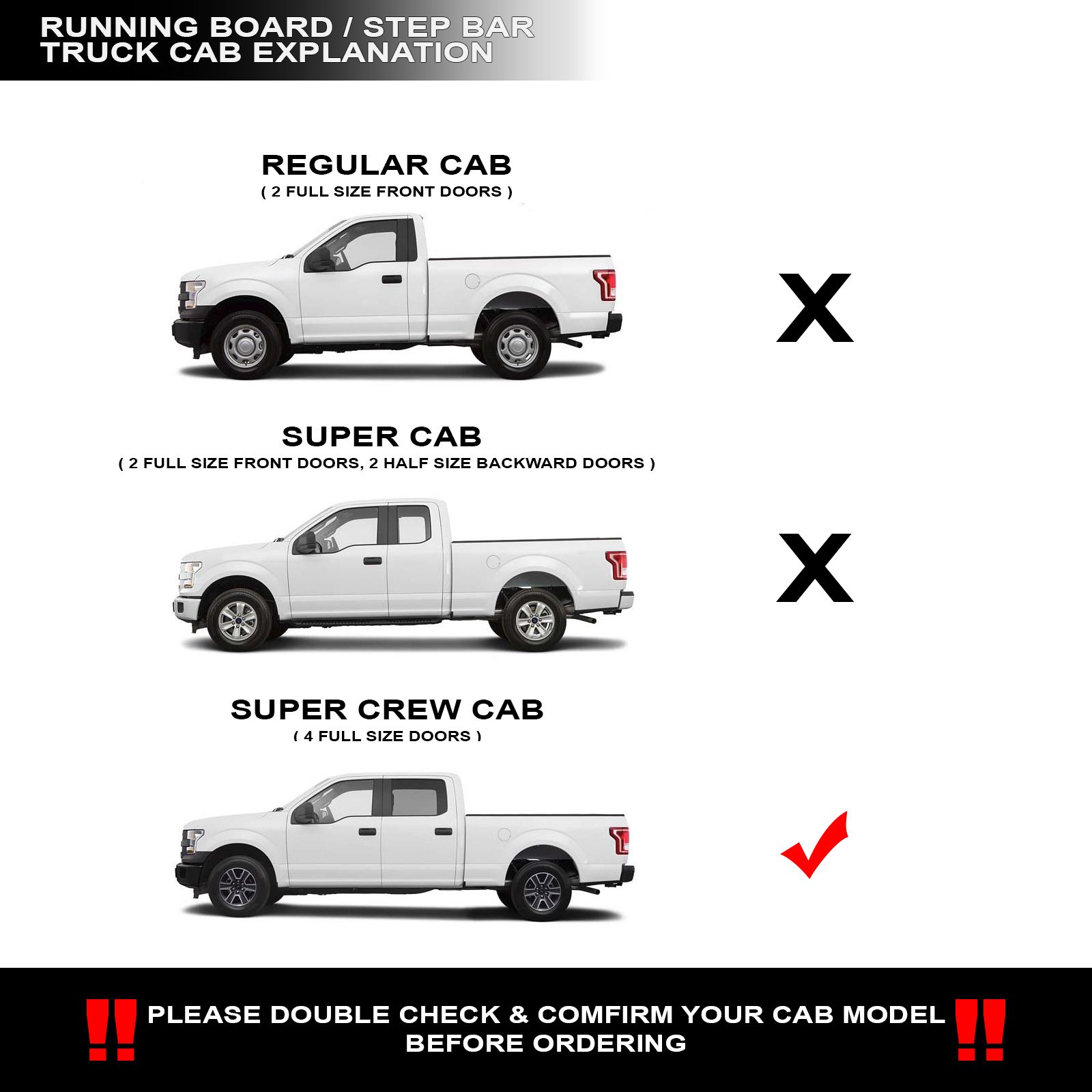 Stehlen 733469494225 Compatible with 2015-2022 Ford F150 SuperCrew / 2017-2022 F250 F350 F450 F550 Superduty Crew Cab Modular Drop Step Side Nerf Bars Rail Running Boards - Matte Black