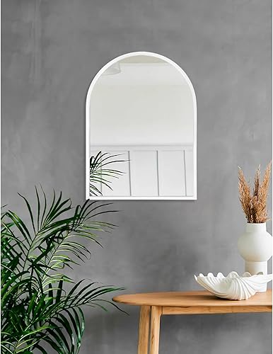 Miniatura 5 de Espejo de pared arqueado con marco de aleación de aluminio, espejo de baño, espejo de metal cepillado montado en la pared para sala de estar,