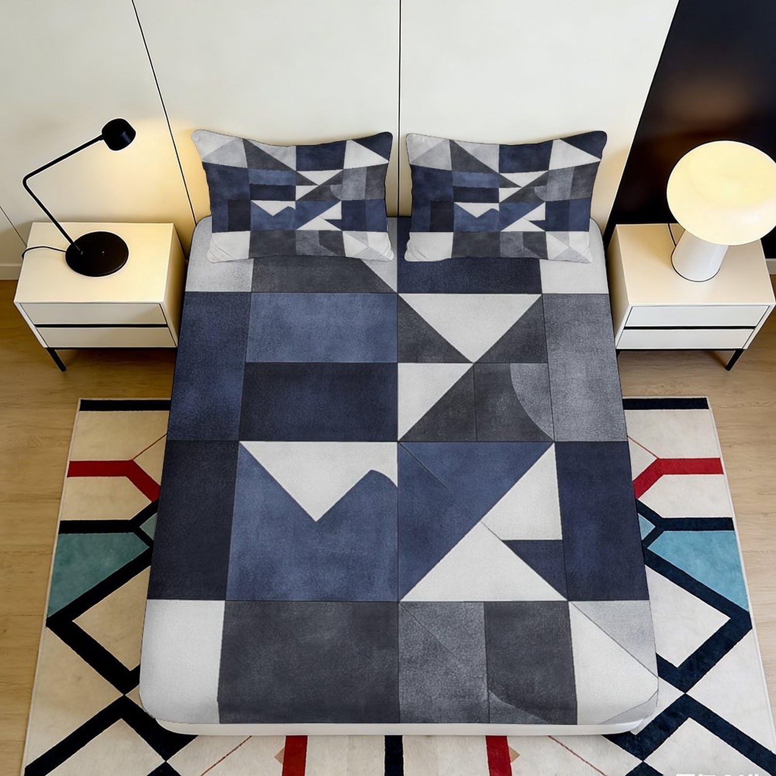 3D Printed Geometric Pattern Fitted Sheet Microfiber Soft Durable Abstract Design Mattress Cover for Bedroom Dormitory Guest Room Mattress Protection 120x200x25cm