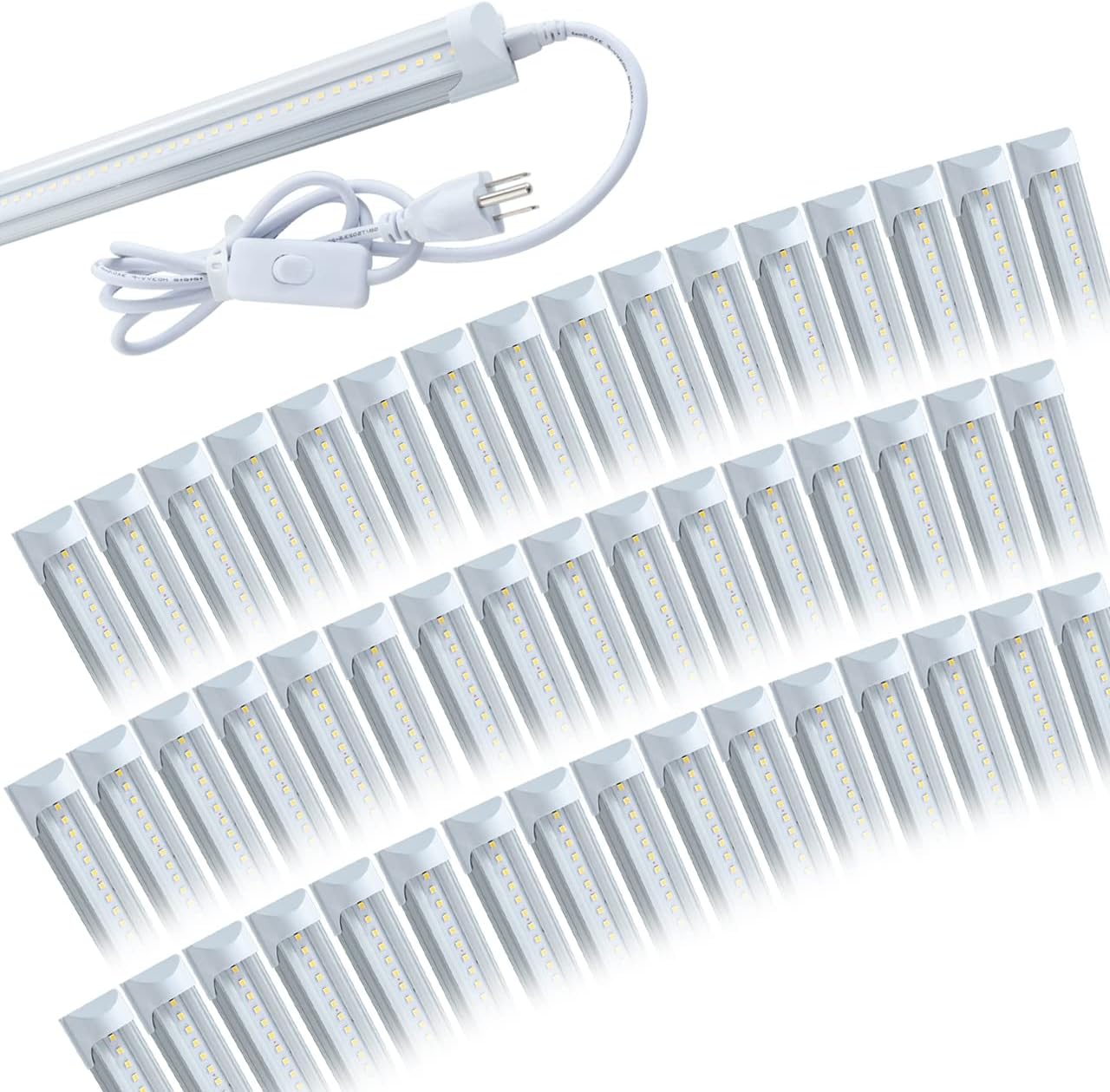 48 Pack LED Shop Light Fixture, 4FT 24W 6500K, Cool White, Clear Cover, Hight Output, Linkable Shop Lights, T8 LED Tube Lights, LED Shop Lights for Garage 4 Foot with Plug Cable
