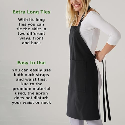 Miniatura 5 de TOSHE Delantal de cocina de algodón resistente a las gotas de agua con delantales ajustables para mujer con bolsillos, 10 opciones de color,