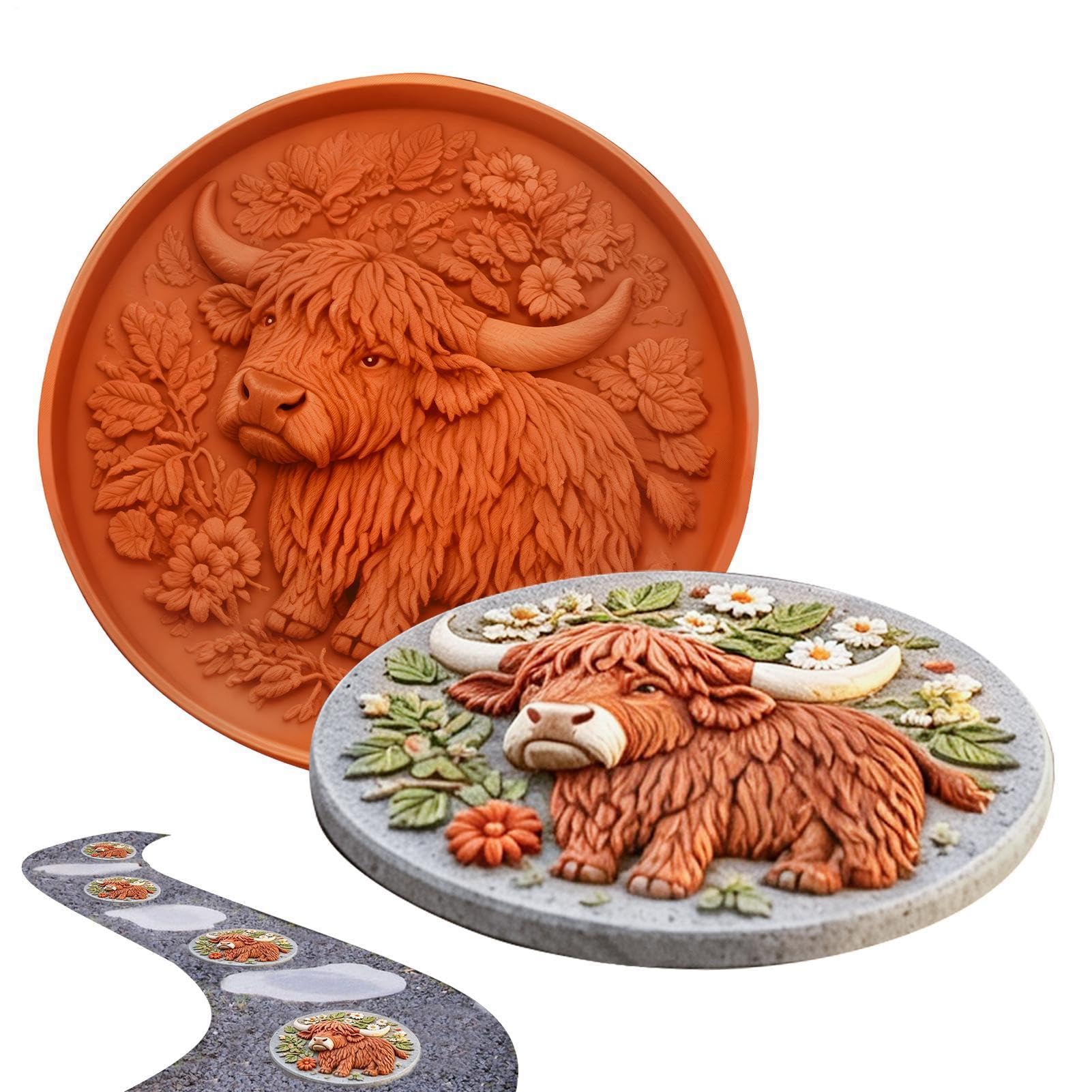 Highland Cow Stepping Stone Mold, Reusable Cement Path Maker Mold