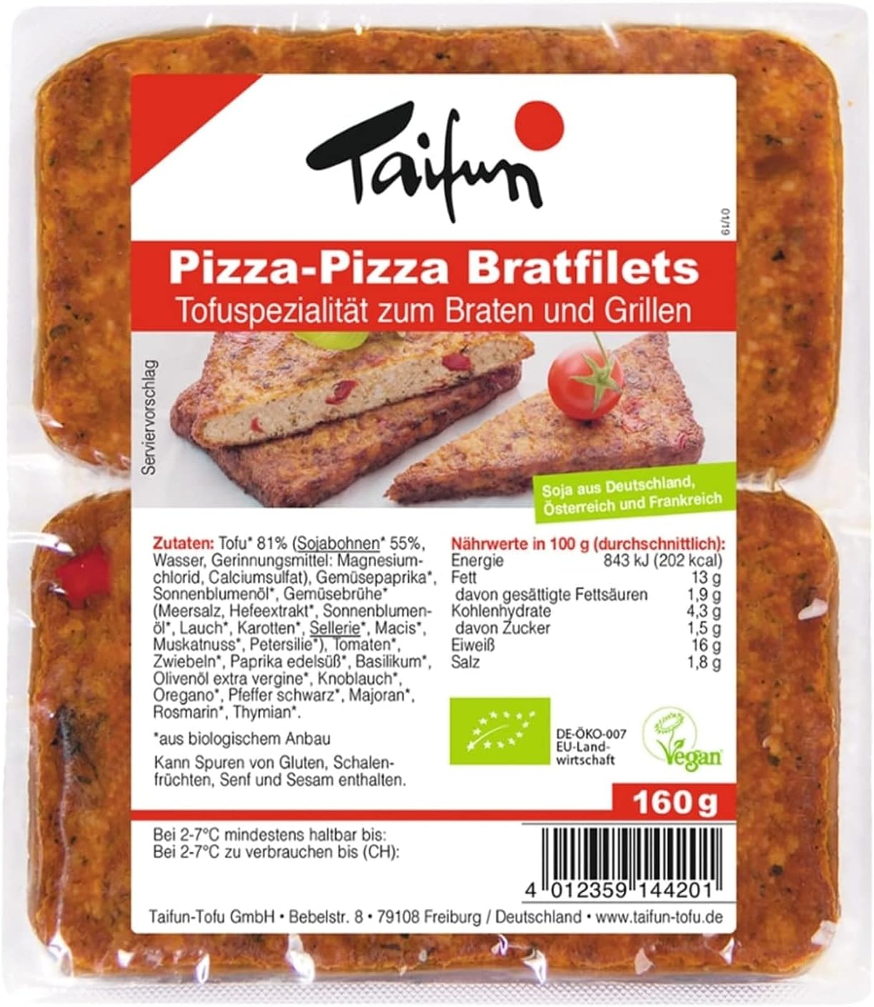 Veggie Taifun Pizza-Pizza Bratfilets (Tofu Filet with Paprika & Tomato) 160g