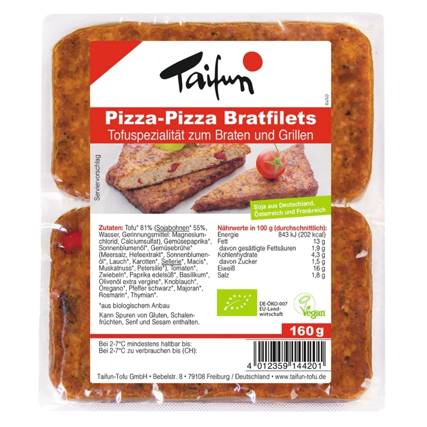 Veggie Taifun Pizza-Pizza Bratfilets (Tofu Filet with Paprika & Tomato) 160g