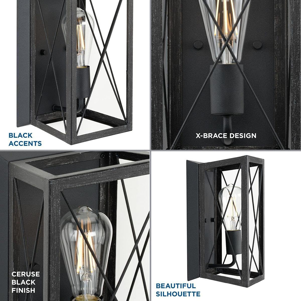 Progress Lighting 1-Light Farmhouse Wall Sconce Light Cerused Black Oak, Briarwood Collection, Indoor, P710012-031, Textured Black