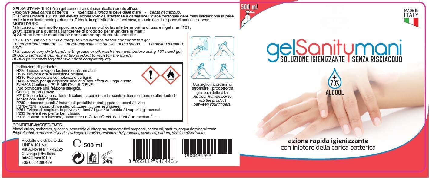 Sanity 101 Gel Tascabile Igienizzante Mani 70% Alcool 500 Ml