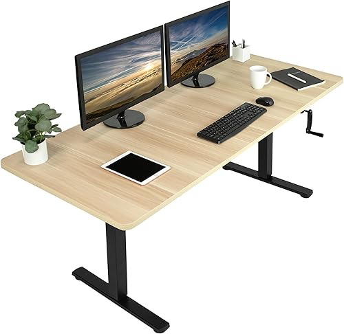 VIVO DESK-KIT-MB7C - Escritorio manual de pie de altura ajustable de 71 x 30 pulgadas, parte superior de madera clara, marco negro, estación de