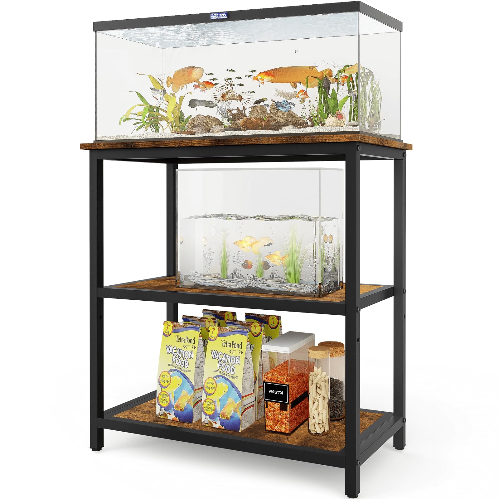Homode 10-20 Gallon Fish Tank Stand, Metal Aquarium Stand with Adjustable Shelf, Reptile Terrariums Turtle Tank Table, 15.7 x 29.5 x 31 Inches Rustic Brown Black