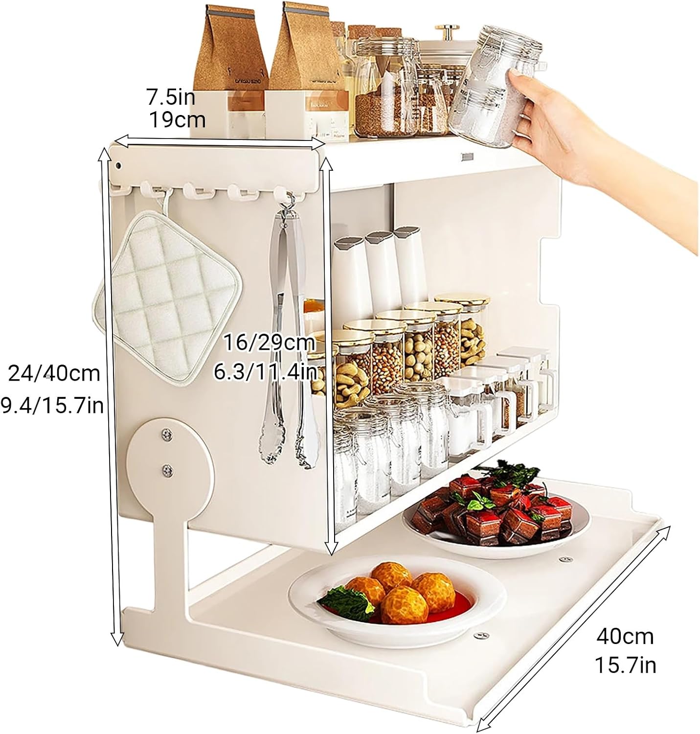 Wall Mounted Kitchen Cabinet - Magnetic Flip Cover Storage Organizer - Folding Prep Station Floating Shelf for Pantry Bathroom Garage - Heavy Duty Carbon Steel(Gray,L15.75xW7.48xH15.75in)