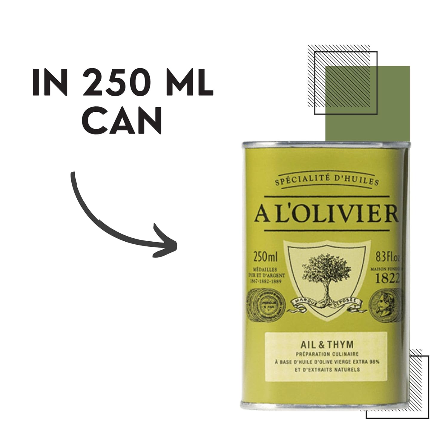 A L'Olivier Olive Oil Infused with Garlic and Thyme, 8.3-Ounce Tins (Pack of 2)