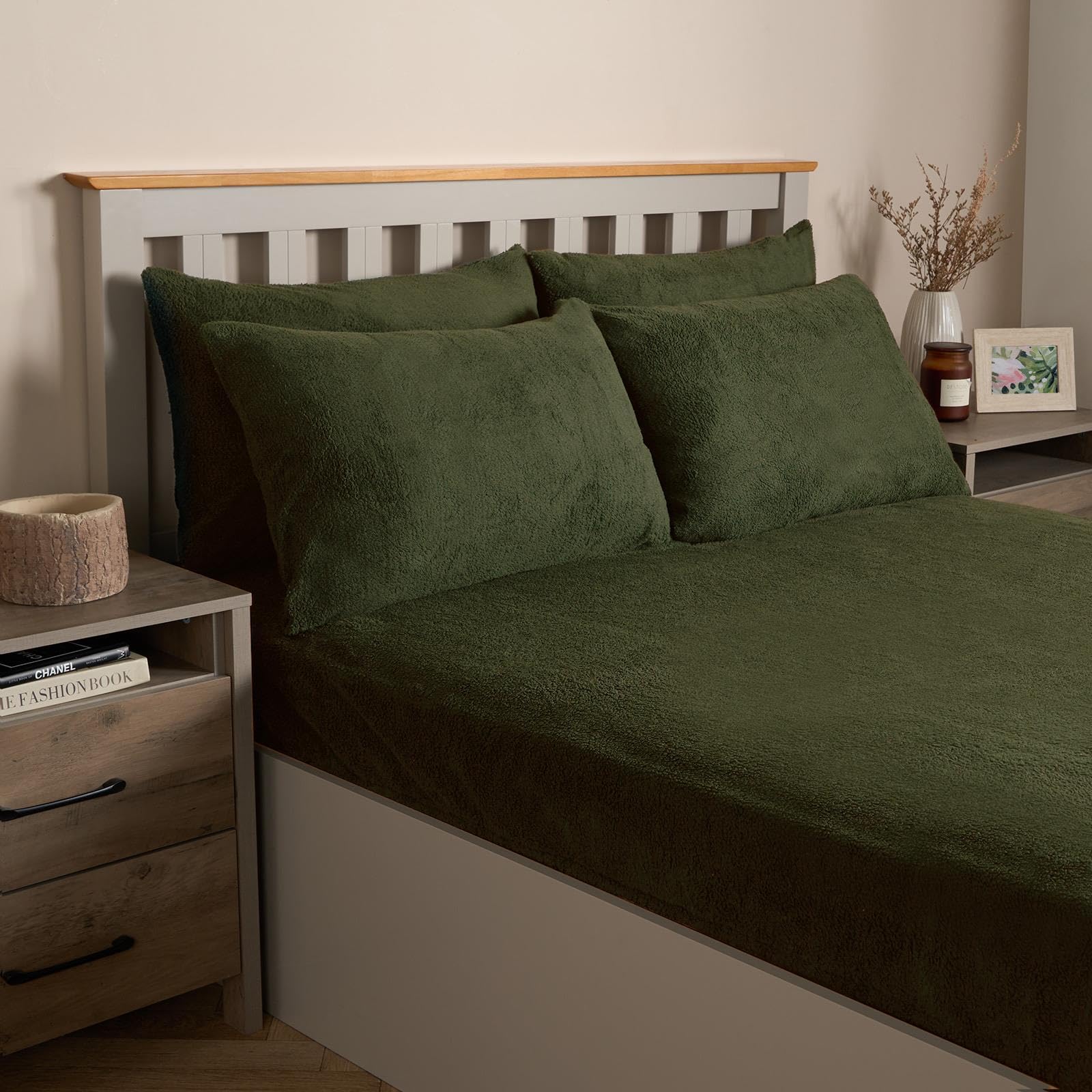 OHS Teddy Fleece Pillowcase Set - Standard Pillow Case - Green