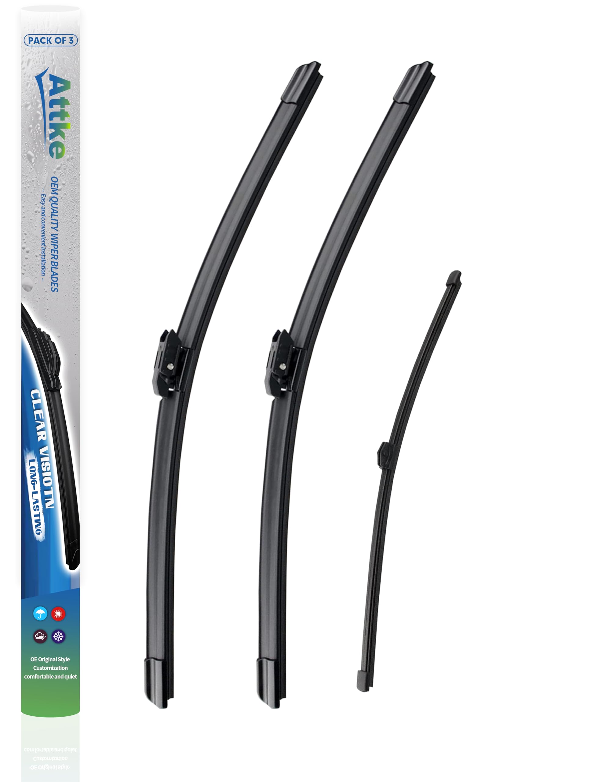 ATTKE Front and Rear Wiper Blade Set for BMW X2/F39 2018 2019 2020 2021 2022 (24″ + 20″ Front Wiper Blade and 13″ Rear Wiper Blade)