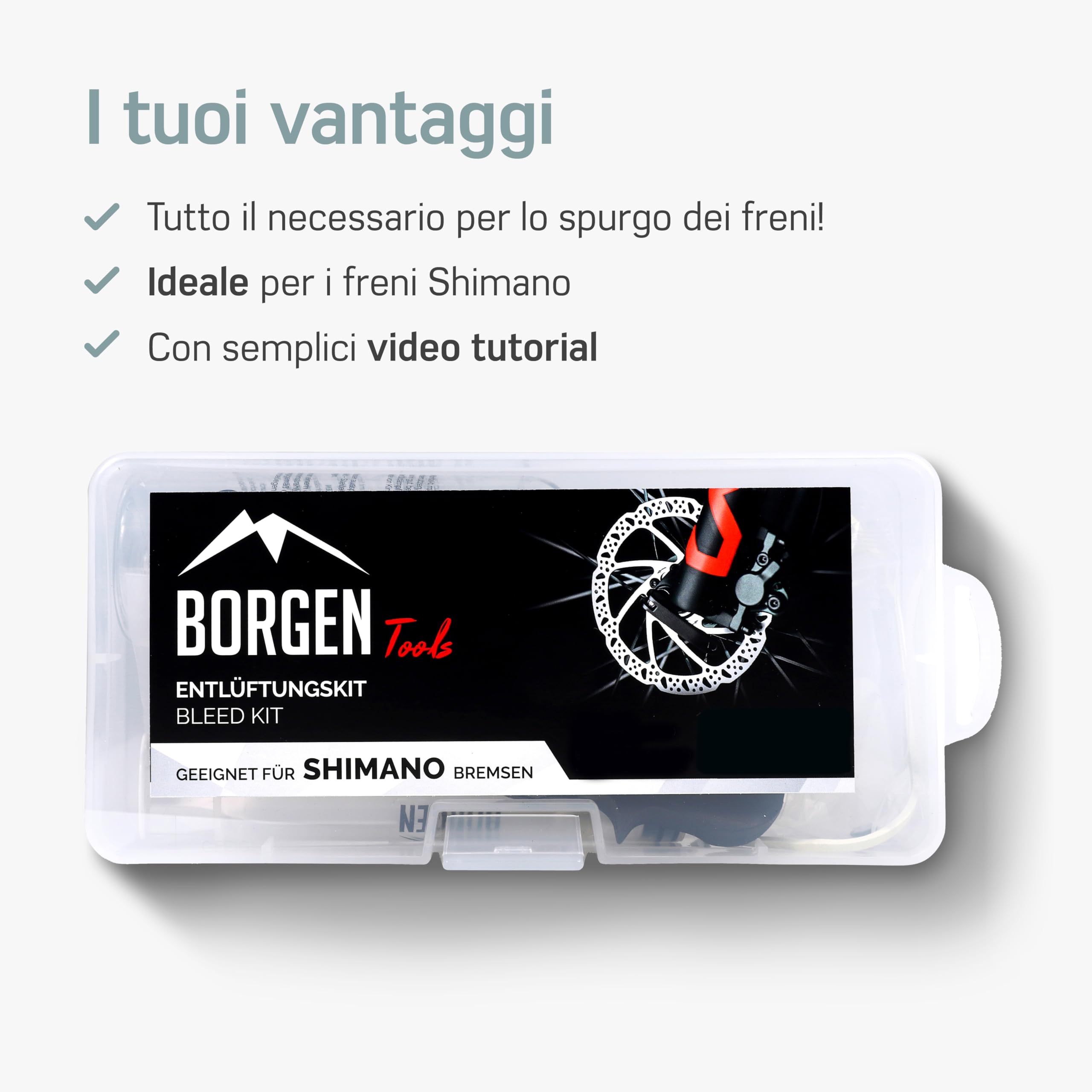 Borgen Kit spurgo Freni Adatto per Shimano Freni a Disco Idraulici I Kit di Manutenzione per Freni di Bicicletta │ Kit spurgo con Istruzioni Passo a Passo per Uno spurgo Perfetto del Freno