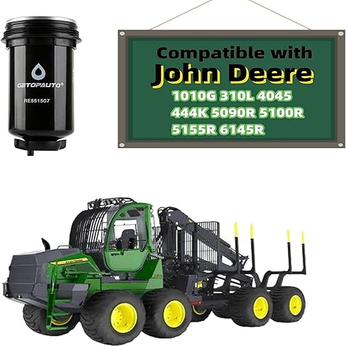 Miniatura 2 de RE551507 DZ115391 Elemento de filtro de combustible compatible con John Deere 1010G 310L 4045 444K 5090R 5100R 5155R 6145R Retroexcavadora Tractores