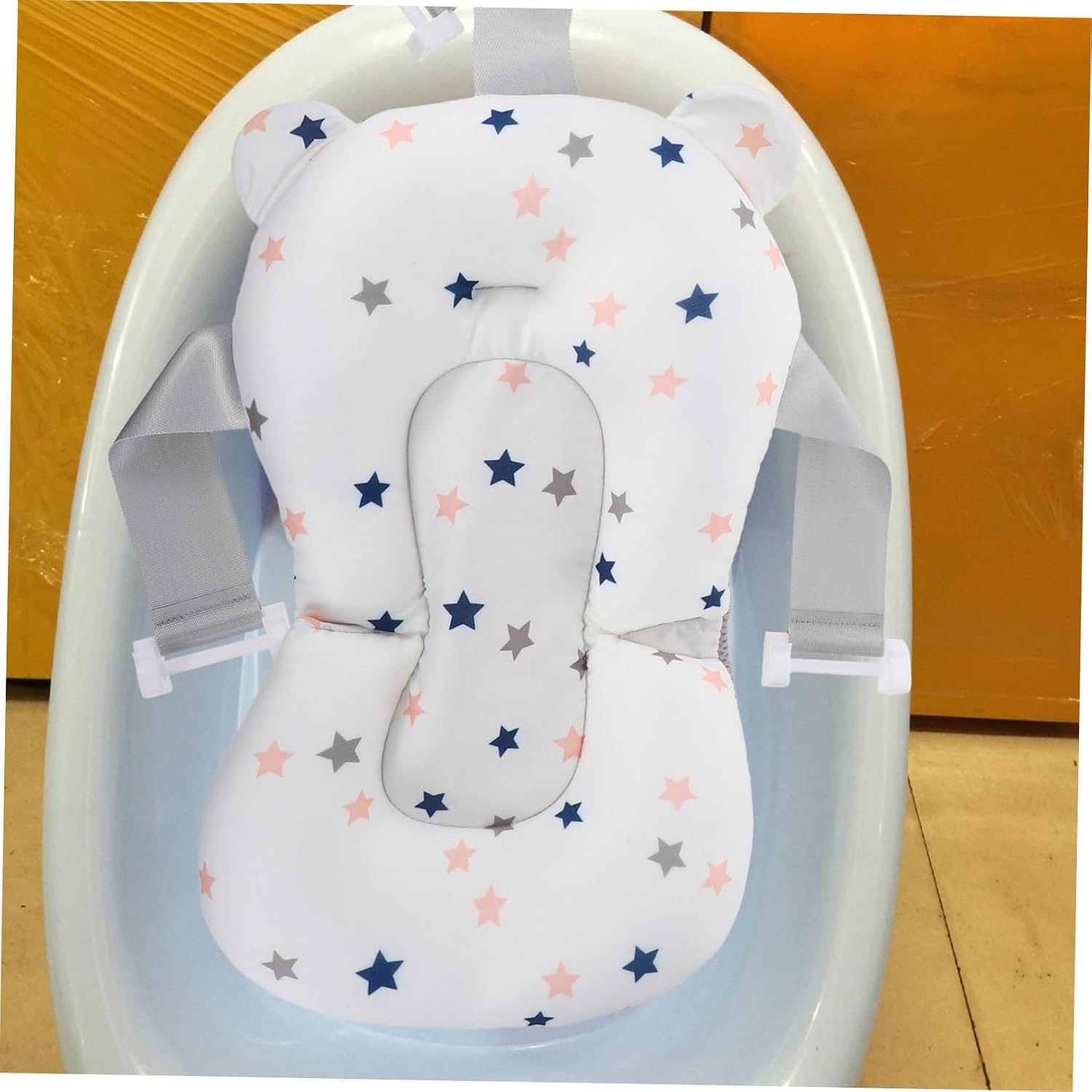 Bath Seat Support Floating Sponge Cushion for Newborns Non Slip Shower Tub Cradle with Head Neck Back Support Quick Drying Soft Pad for Comfortable Bathing