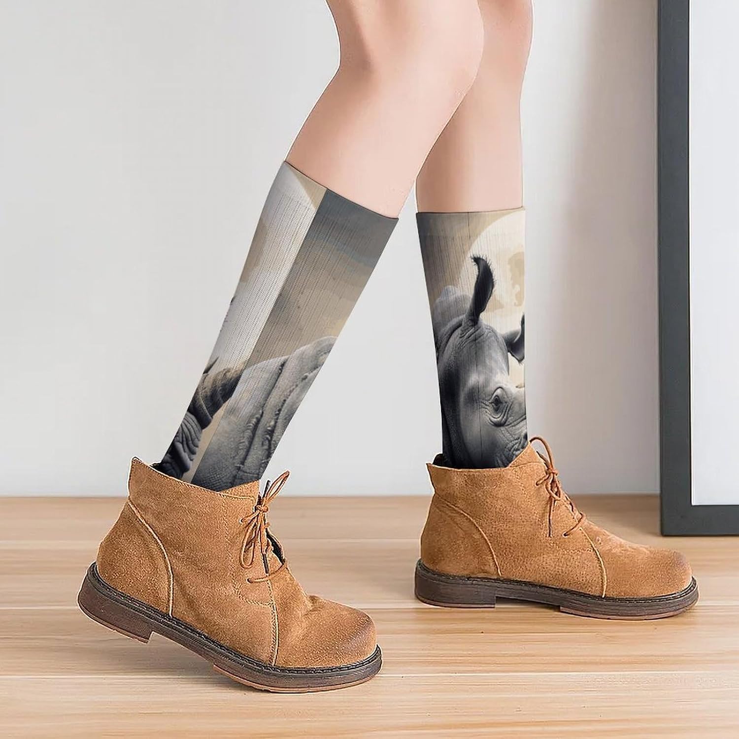 Breathable Crew Sock, Moisture Wicking, Athletic Calf Socks, Cozy | Rhino Compression Socks for Women Men, Lightweight High Work Socks for Business, Casual