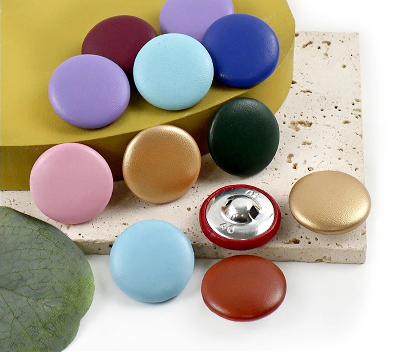 Bottoni a levetta, 150 bottoni rivestiti in pelle per cucito, fibbie decorative personalizzabili con gambo rotondo per giacche, cappotti e artigianato fai da te (azzurro, 20 mm)