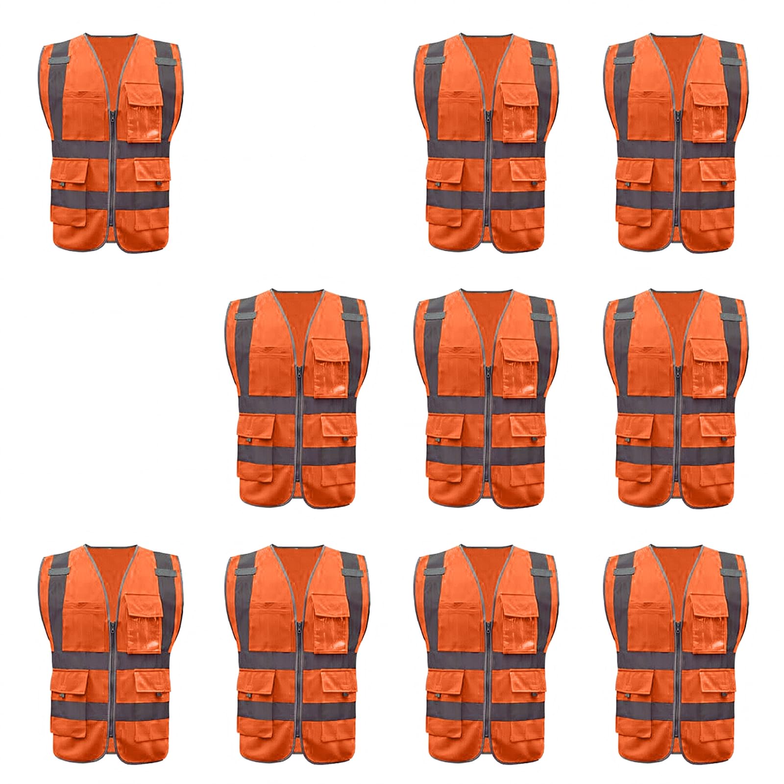 TopTie 10 paquetes de chaleco reflectante de seguridad de alta visibilidad con 9 bolsillos y cremallera, cumple con los estándares ANSI