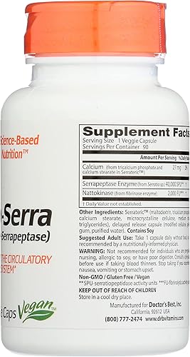 Miniatura 3 de Doctors Best Natto-Serra, sin OMG, vegano, 90 cápsulas vegetales (paquete de 1)